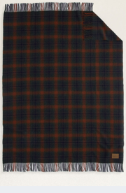 Plaid Wool Blanket w/ Leather Carrier 52" x 66"