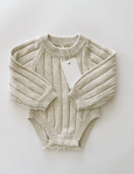 Wide Ribbed Knit Onesie Oatmeal | 6-12M