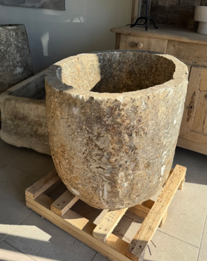 Limestone Planter: aprox 2'D x 26"H