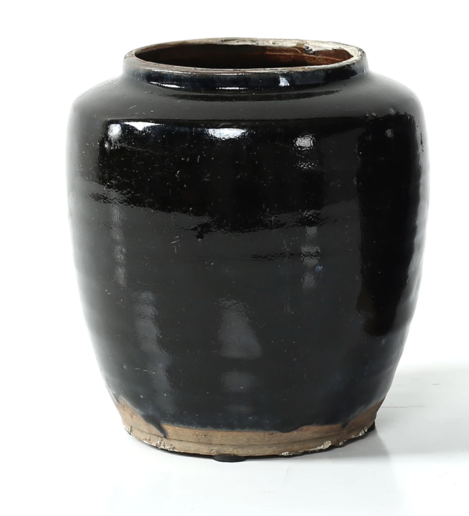 Vintage oil pot, black glaze 4-6" (size vary)