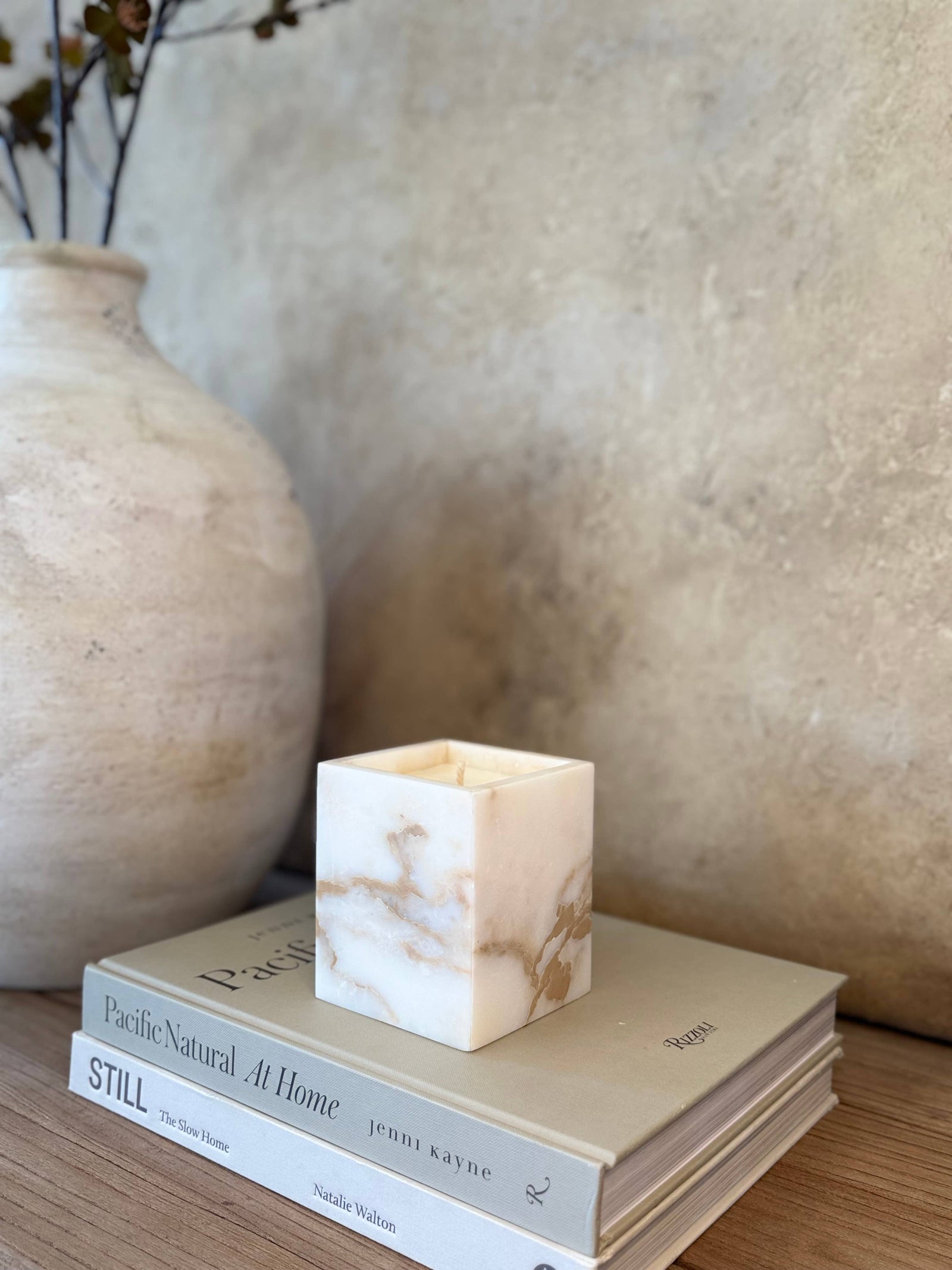 Marble Candle Beige w/Tan Veins Santal 33 Inspired